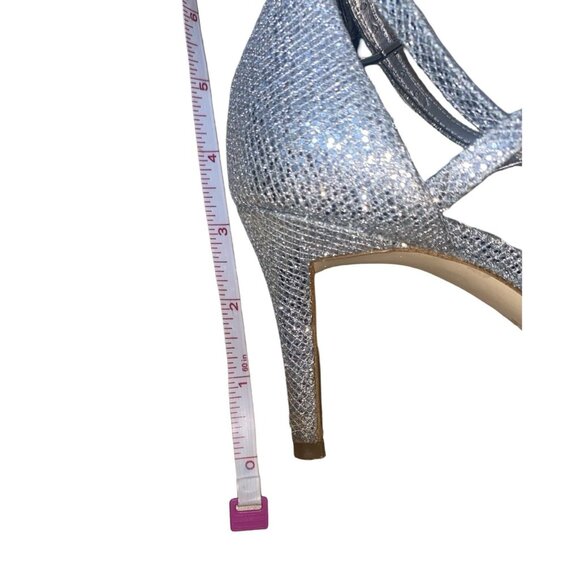 MICHAEL KORS AVA Mid Heel Strappy Sandal SILVER Glitter Evening Size 7.5 - Picture 15 of 16